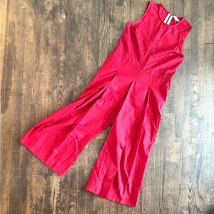 Red pleated Sleeveless Jumpsuit